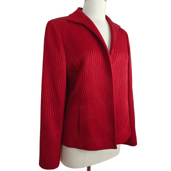 Lafayette 148 New York Open Front Blazer Jacket Size 8 Red Silk Blend Holiday - Picture 3 of 9